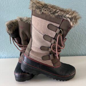 KHOMBU Women’s Size 7 Tan Black Northstar Waterproof Faux Fur Winter Duck Boots